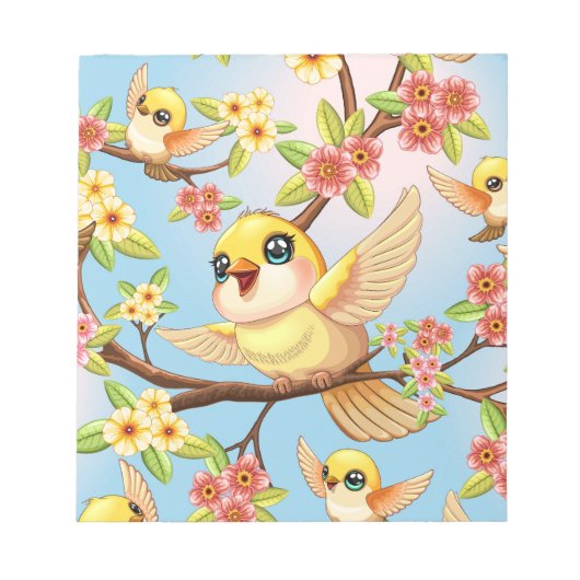 Schattigee en vrolijke vogels tussen de voorjaarsb notitieblok (Voorkant)