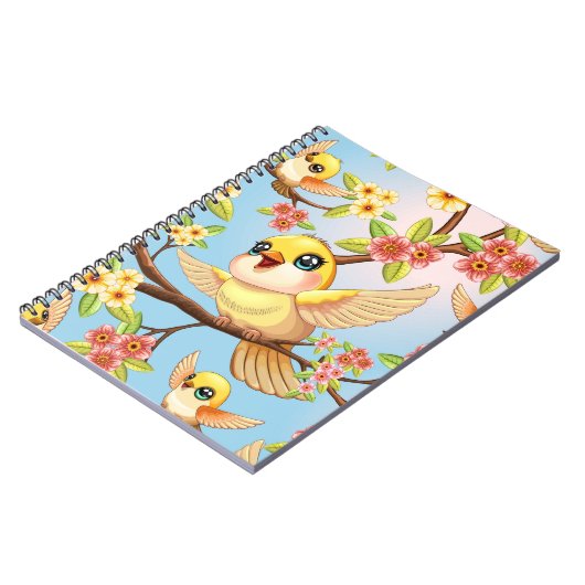 Schattigee en vrolijke vogels tussen de voorjaarsb notitieboek (Linkerzijde)