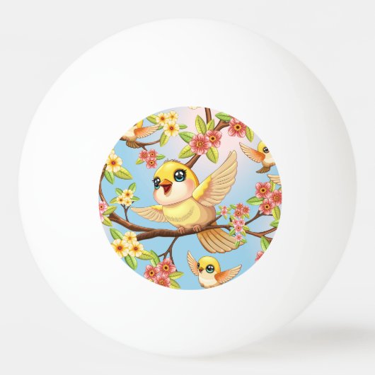 Schattigee en vrolijke vogels tussen de voorjaarsb pingpongbal (Achterkant)