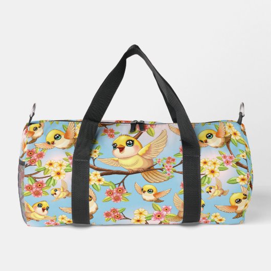 Schattigee en vrolijke vogels tussen de voorjaarsb plunjezak (Achterkant)