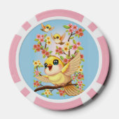 Schattigee en vrolijke vogels tussen de voorjaarsb poker chips (Achterkant)