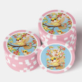 Schattigee en vrolijke vogels tussen de voorjaarsb poker chips (Opstapeling)
