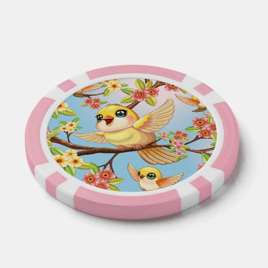 Schattigee en vrolijke vogels tussen de voorjaarsb poker chips (Enkel)
