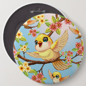 Schattigee en vrolijke vogels tussen de voorjaarsb ronde button 6,0 cm (Voorkant /achterkant)