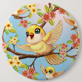 Schattigee en vrolijke vogels tussen de voorjaarsb ronde button 6,0 cm (Voorkant)