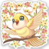 Schattigee en vrolijke vogels tussen de voorjaarsb sticker (Voorkant)