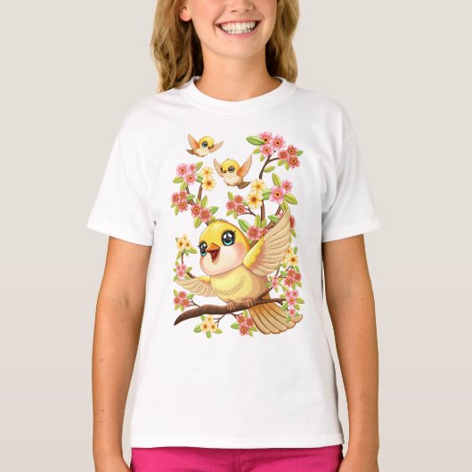 Schattigee en vrolijke vogels tussen de voorjaarsb t-shirt (Voorkant)