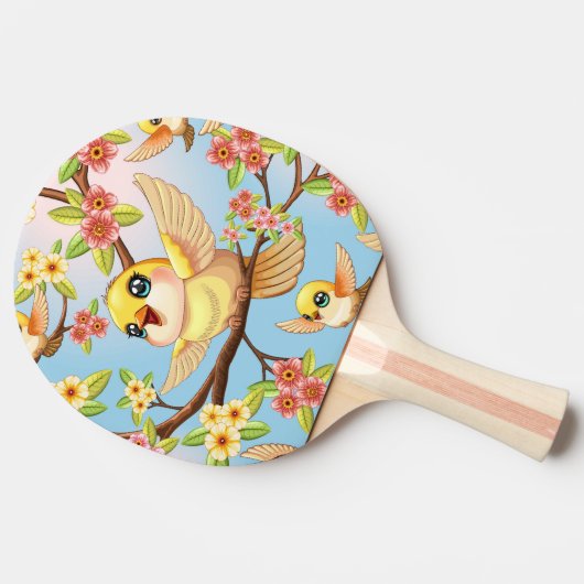 Schattigee en vrolijke vogels tussen de voorjaarsb tafeltennisbatje (Zijkant)