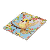 Schattigee en vrolijke vogels tussen de voorjaarsb tegeltje (Zijkant)