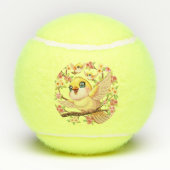 Schattigee en vrolijke vogels tussen de voorjaarsb tennisballen (Achterkant)
