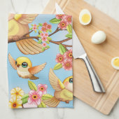 Schattigee en vrolijke vogels tussen de voorjaarsb theedoek (Quarter Fold)