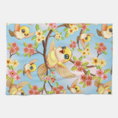 Schattigee en vrolijke vogels tussen de voorjaarsb theedoek (Horizontaal)