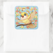 Schattigee en vrolijke vogels tussen de voorjaarsb vierkante sticker (Tas)