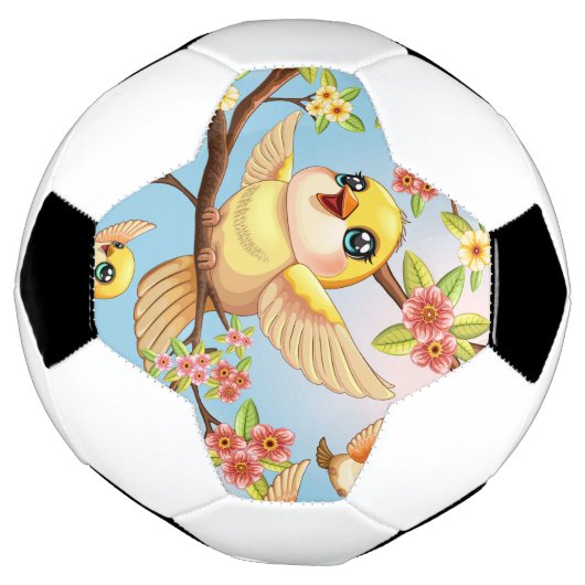 Schattigee en vrolijke vogels tussen de voorjaarsb voetbal (Gedraaid)