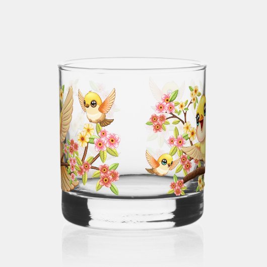 Schattigee en vrolijke vogels tussen de voorjaarsb whisky glas (Rechts)