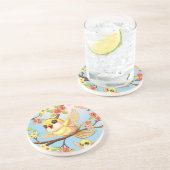 Schattigee en vrolijke vogels tussen de voorjaarsb zandsteen onderzetter (Zijkant)