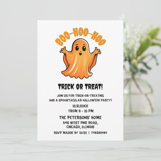 Schattigee enge Halloween Ghost Boo Trick or treat Kaart (Staand voorkant)
