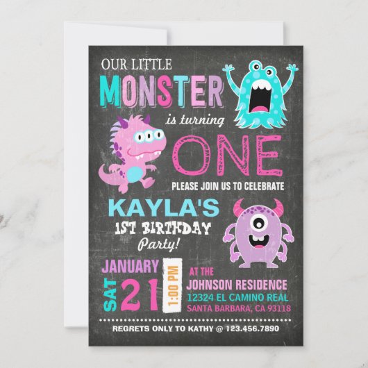 Schattigee enge kleine monsters verjaardag kaart (Voorkant)