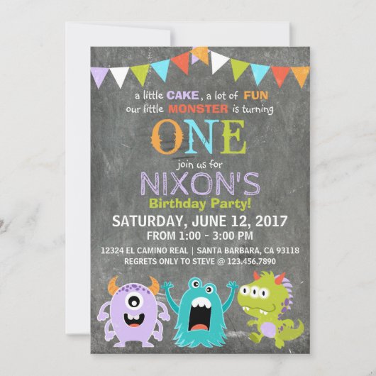 Schattigee enge kleine monsters verjaardag kaart (Voorkant)