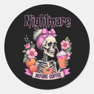 Schattigee enge nacht voor koffie Halloween Flower Ronde Sticker