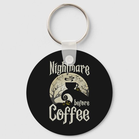 Schattigee enge nacht voor koffie Halloween Fun Mo Sleutelhanger (Voorkant)