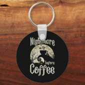 Schattigee enge nacht voor koffie Halloween Fun Mo Sleutelhanger (Voorkant)