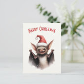 Schattigee enge vleermuis kerstmuts rode poinsetti briefkaart (Staand voorkant)