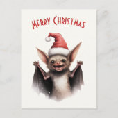 Schattigee enge vleermuis kerstmuts rode poinsetti briefkaart (Voorkant)