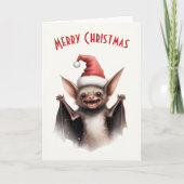 Schattigee enge vleermuis kerstmuts rode poinsetti kaart (Voorkant)