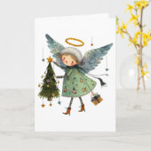Schattigee engel met een kerstboom kaart (Gele Bloem)