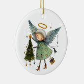 Schattigee engel met een kerstboom keramisch ornament (Rechts)