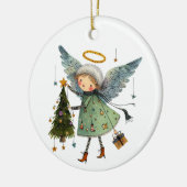 Schattigee engel met een kerstboom keramisch ornament (Links)