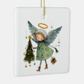 Schattigee engel met een kerstboom keramisch ornament (Rechts)