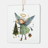 Schattigee engel met een kerstboom keramisch ornament (Links)