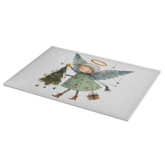 Schattigee engel met een kerstboom snijplank (Hoek)