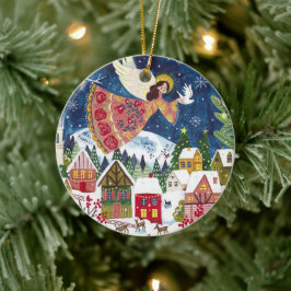 Schattigee engel vrede op aarde Foto Kerstmis Keramisch Ornament