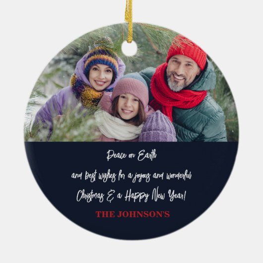 Schattigee engel vrede op aarde Foto Kerstmis Keramisch Ornament (Achterkant)