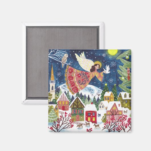 Schattigee engel vrede op aarde Foto Kerstmis Magneet (Voorkant / Achterkant)