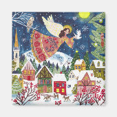 Schattigee engel vrede op aarde Foto Kerstmis Magneet (Voorkant)