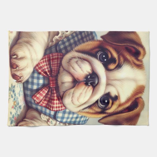Schattigee Engelse Bulldog Art Theedoek (Horizontaal)
