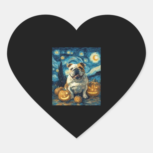Schattigee Engelse Bulldog Halloween Jack O Lanter Hart Sticker (Voorkant)