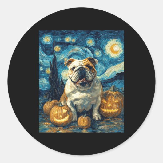 Schattigee Engelse Bulldog Halloween Jack O Lanter Ronde Sticker (Voorkant)