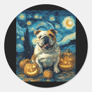 Schattigee Engelse Bulldog Halloween Jack O Lanter Ronde Sticker