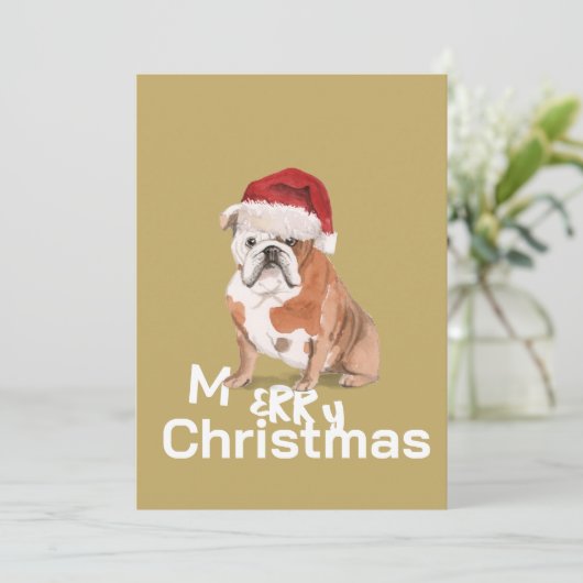 Schattigee Engelse Bulldog in Santa Hat Vrolijk Ke (Staand voorkant)