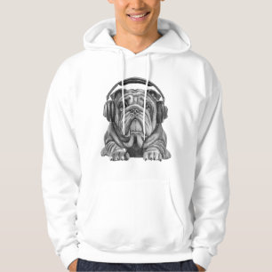 Schattigee Engelse Bulldog met hoofdtelefoon Hoodie