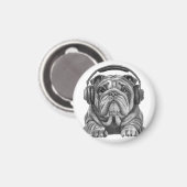 Schattigee Engelse Bulldog met hoofdtelefoon Magneet (Voorkant / Achterkant)