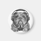 Schattigee Engelse Bulldog met hoofdtelefoon Magneet (Voorkant)