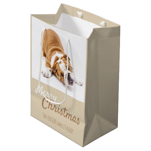 Schattigee Engelse Bulldog Puppy Foto Kerst Medium Cadeauzakje (Voorkant Gekanteld)