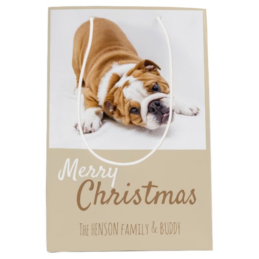 Schattigee Engelse Bulldog Puppy Foto Kerst Medium Cadeauzakje (Voorkant)