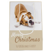 Schattigee Engelse Bulldog Puppy Foto Kerst Medium Cadeauzakje (Achterkant)
